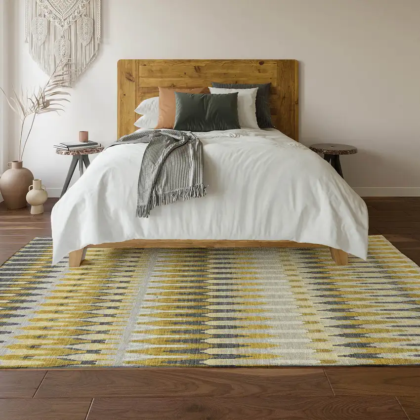 Gold Gray And Beige Southwestern Washable Area Rug With UV Protection Photo 6