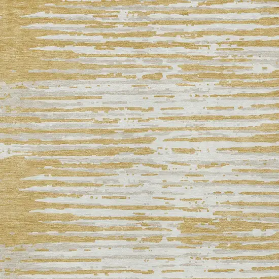 Gold Gray And Beige Striped Washable Indoor Outdoor Area Rug Photo 6