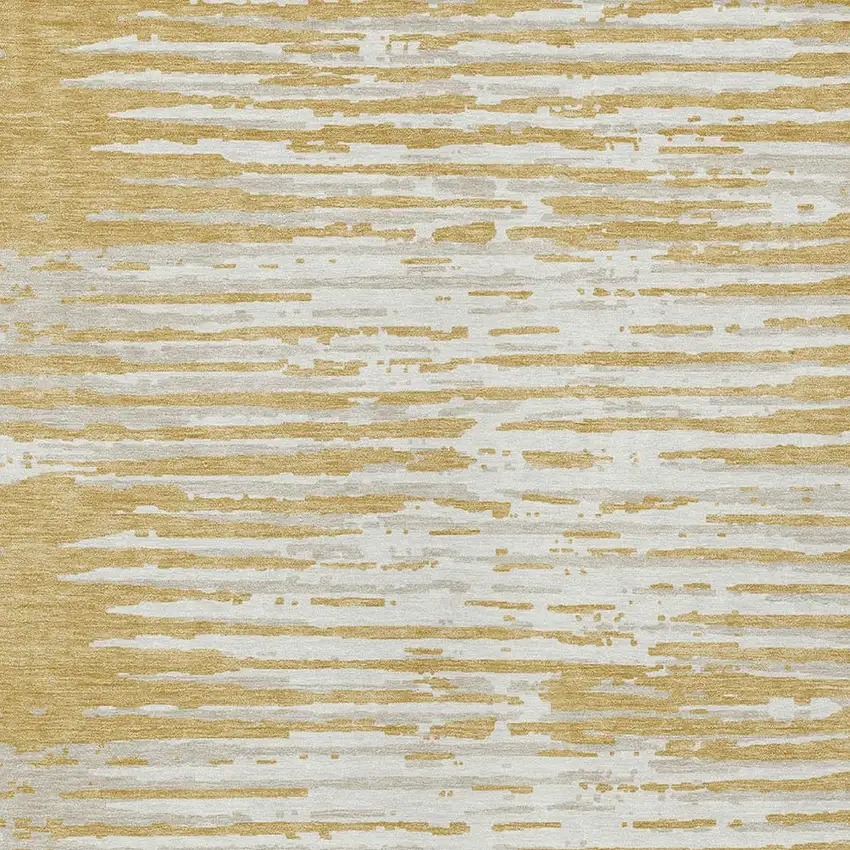 Gold Gray And Beige Striped Washable Indoor Outdoor Area Rug Photo 6