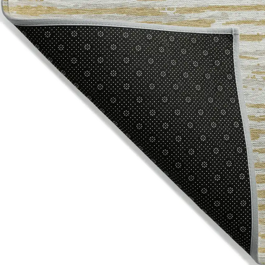 Gold Gray And Beige Striped Washable Indoor Outdoor Area Rug Photo 4