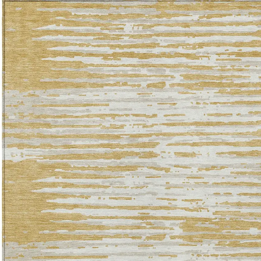 Gold Gray And Beige Striped Washable Indoor Outdoor Area Rug Photo 6