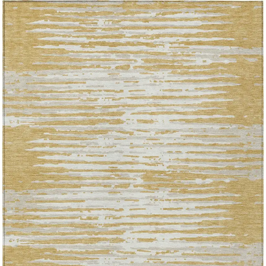 Gold Gray And Beige Striped Washable Indoor Outdoor Area Rug Photo 7