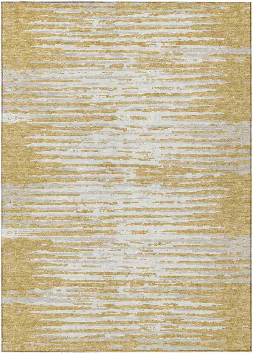 Gold Gray And Beige Striped Washable Indoor Outdoor Area Rug Photo 2