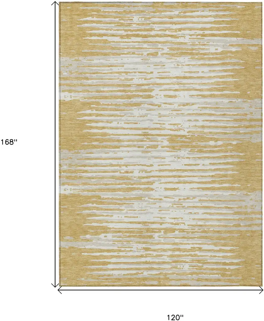 Gold Gray And Beige Striped Washable Indoor Outdoor Area Rug Photo 3
