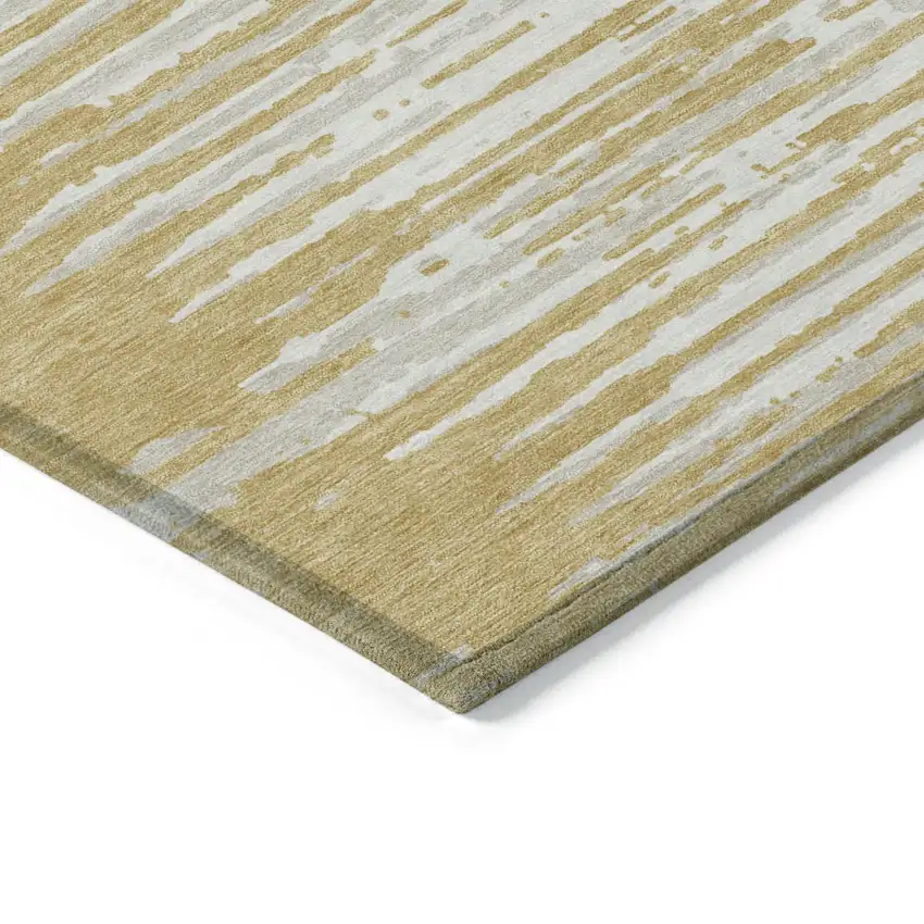 Gold Gray And Beige Striped Washable Indoor Outdoor Area Rug Photo 5