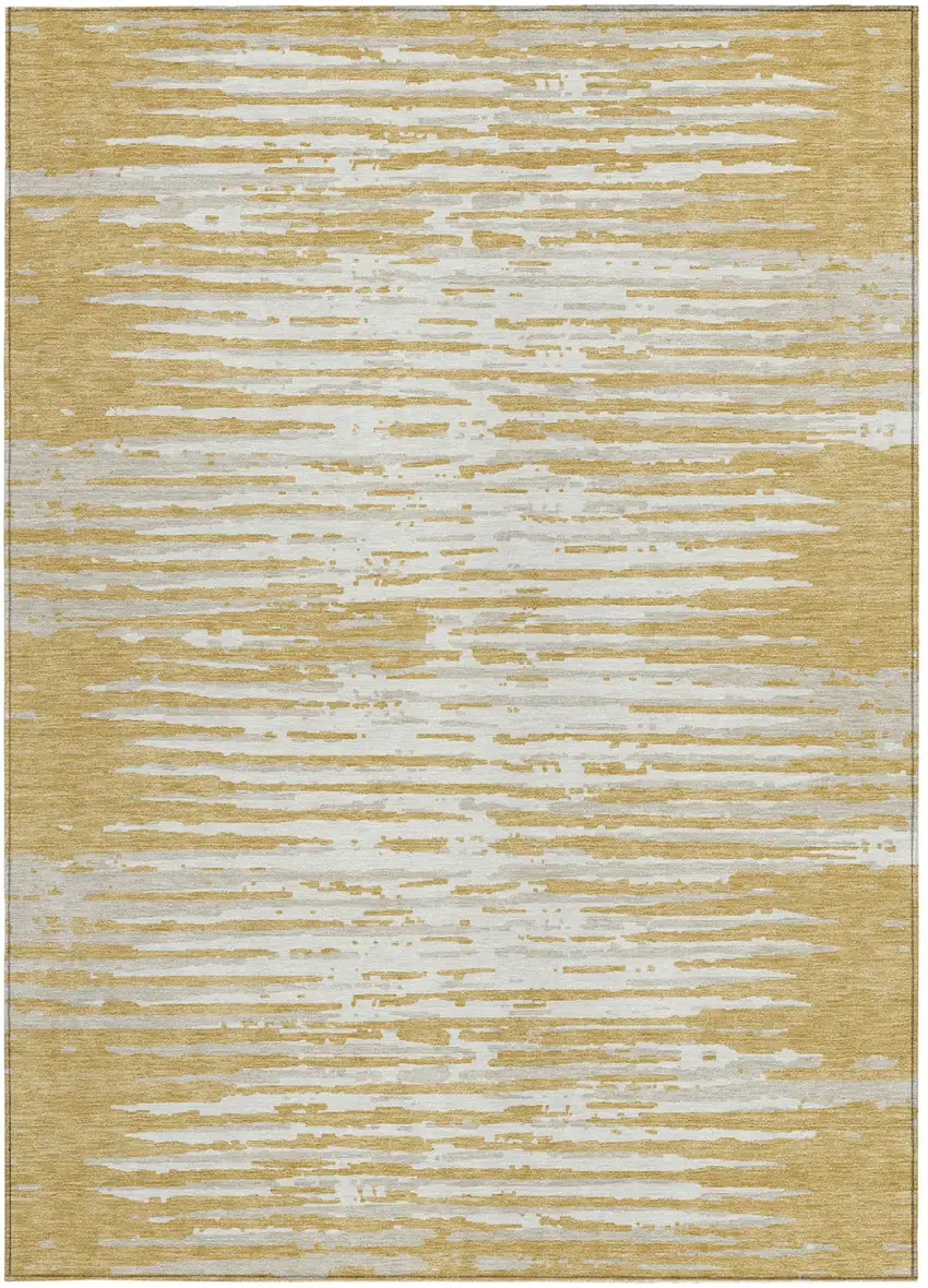 Gold Gray And Beige Striped Washable Indoor Outdoor Area Rug Photo 6