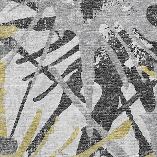 Gold Gray And Charcoal Abstract Washable Area Rug With UV Protection Photo 4