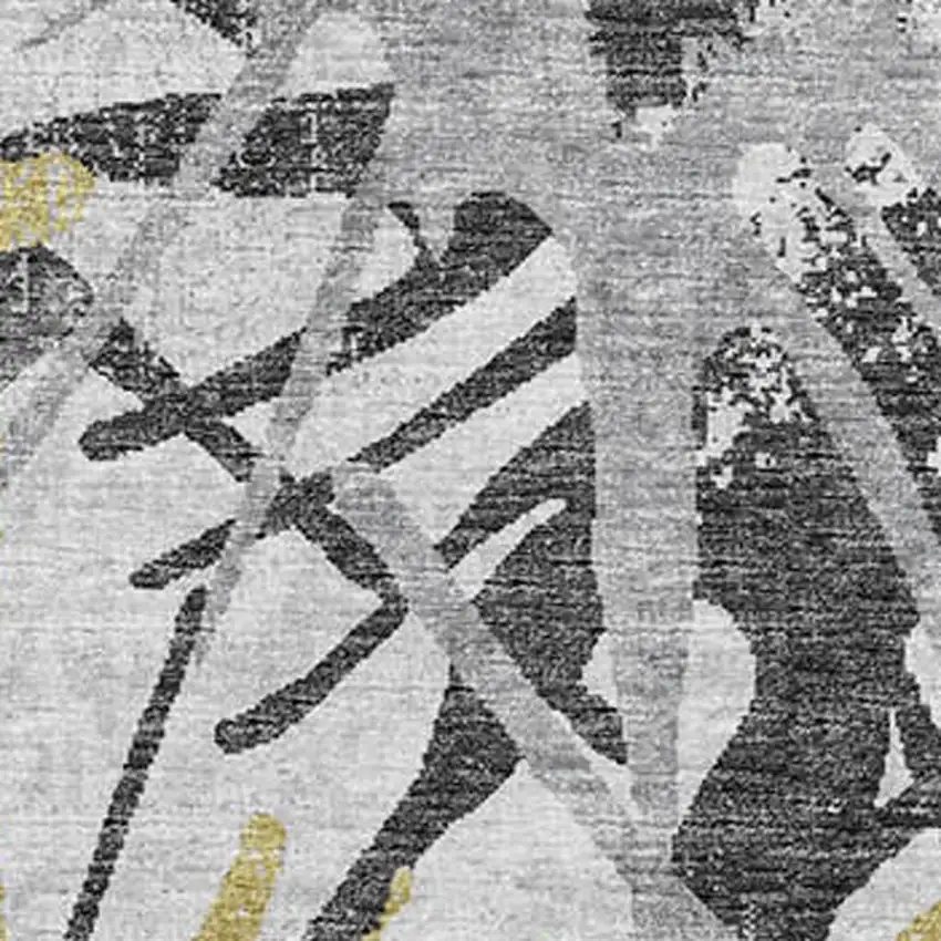 Gold Gray And Charcoal Abstract Washable Area Rug With UV Protection Photo 3