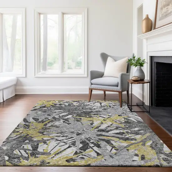 Gold Gray And Charcoal Abstract Washable Area Rug With UV Protection Photo 7