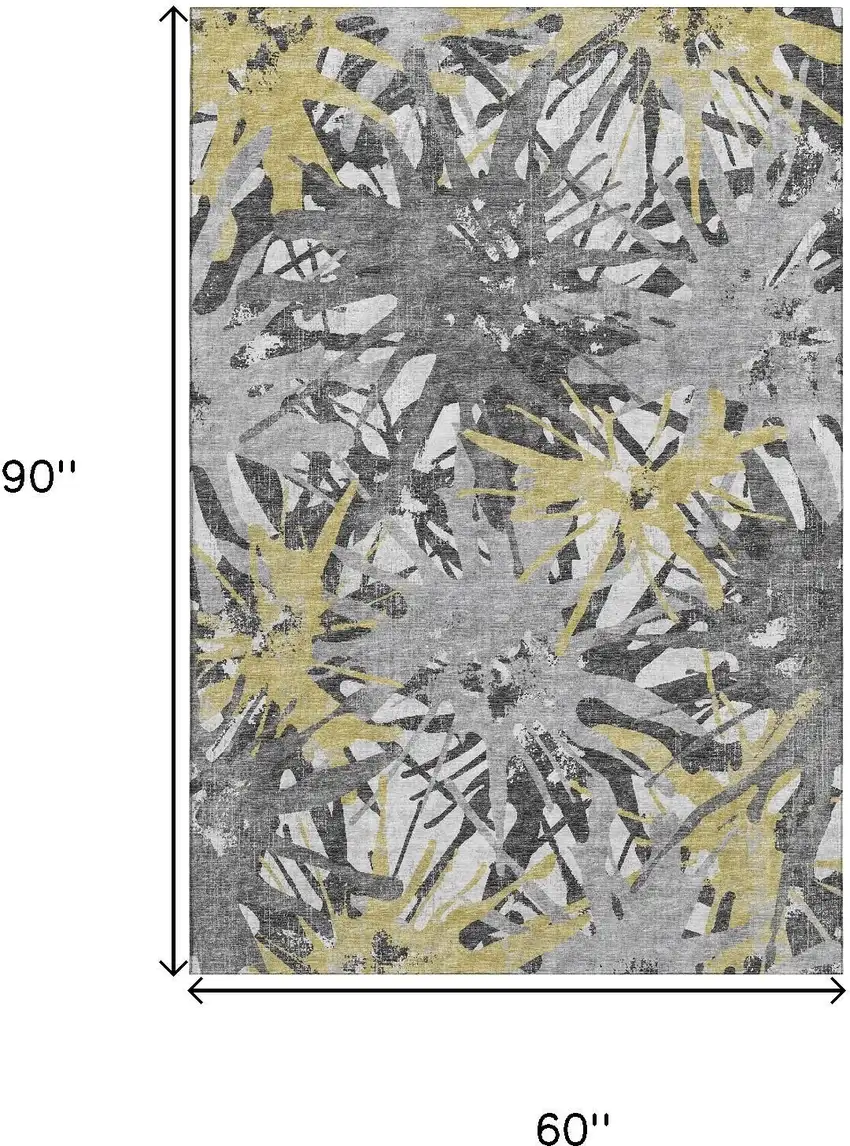 Gold Gray And Charcoal Abstract Washable Area Rug With UV Protection Photo 3