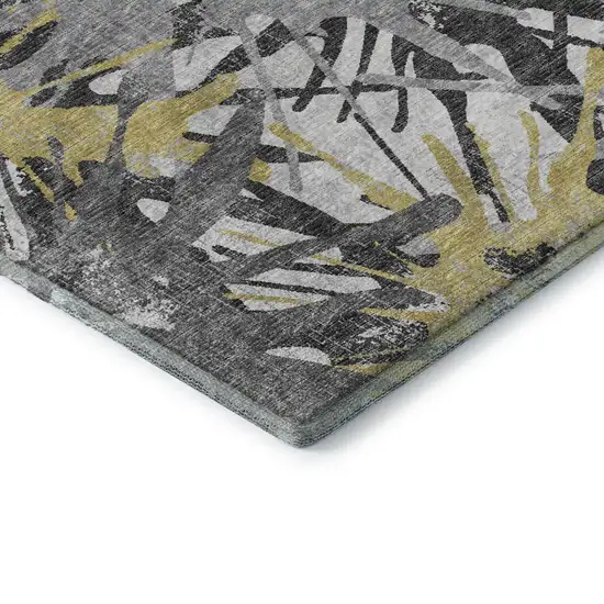 Gold Gray And Charcoal Abstract Washable Area Rug With UV Protection Photo 9