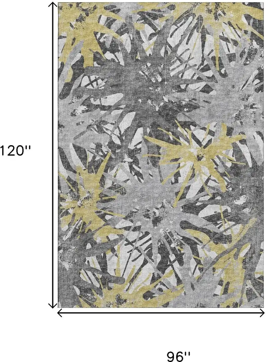 Gold Gray And Charcoal Abstract Washable Area Rug With UV Protection Photo 3