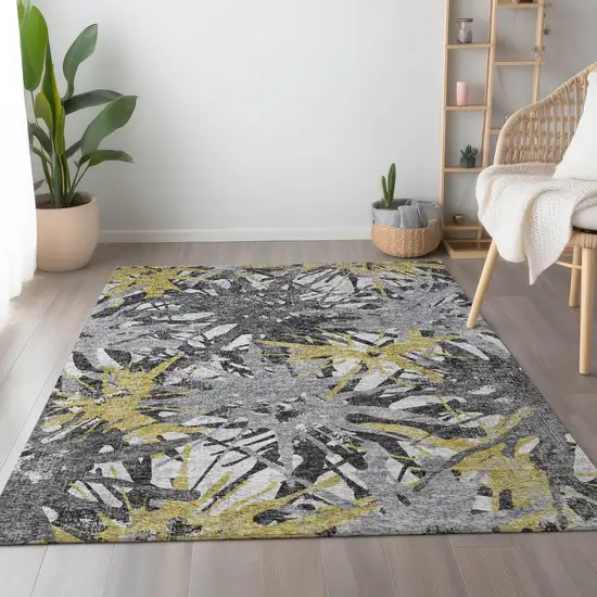 Gold Gray And Charcoal Abstract Washable Area Rug With UV Protection Photo 4