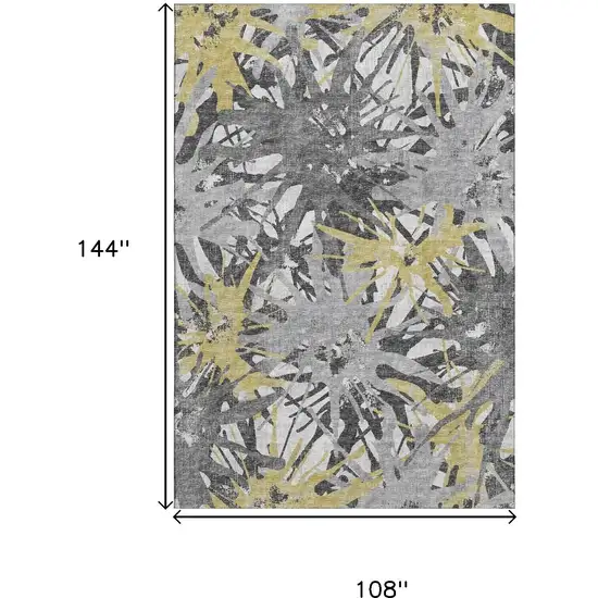 Gold Gray And Charcoal Abstract Washable Area Rug With UV Protection Photo 3