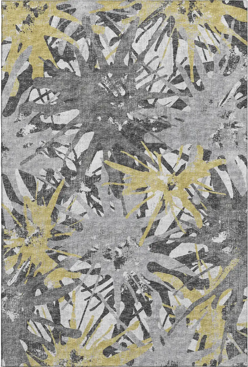 Gold Gray And Charcoal Abstract Washable Area Rug With UV Protection Photo 2