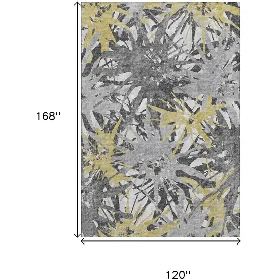 Gold Gray And Charcoal Abstract Washable Area Rug With UV Protection Photo 3