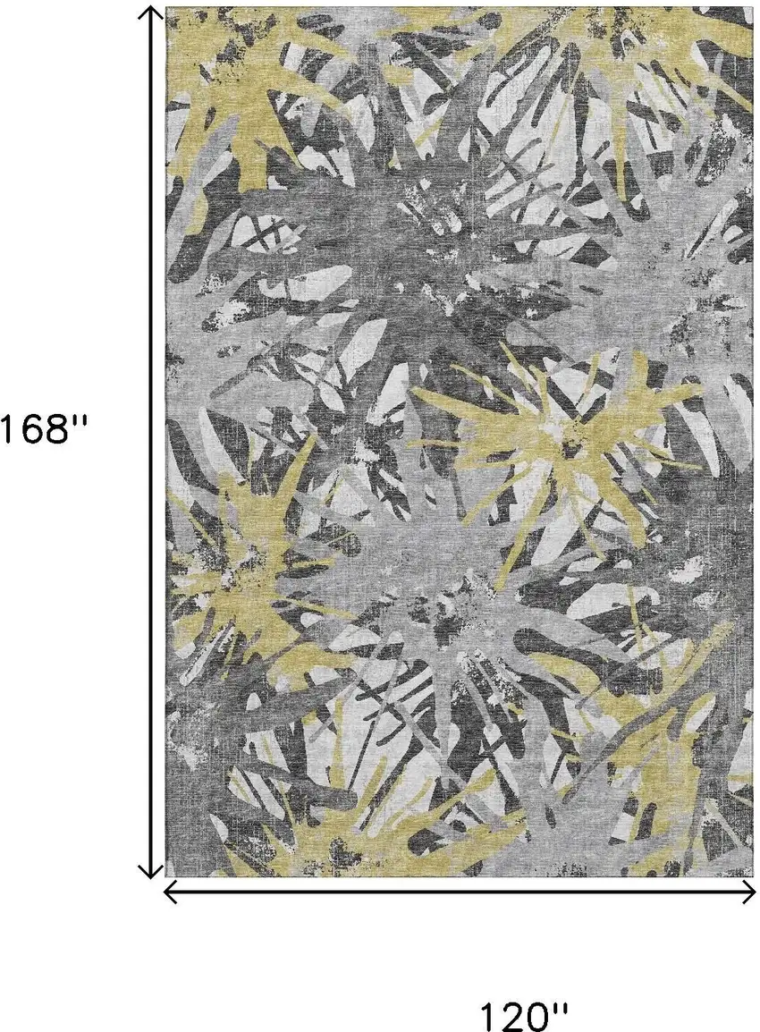 Gold Gray And Charcoal Abstract Washable Area Rug With UV Protection Photo 3