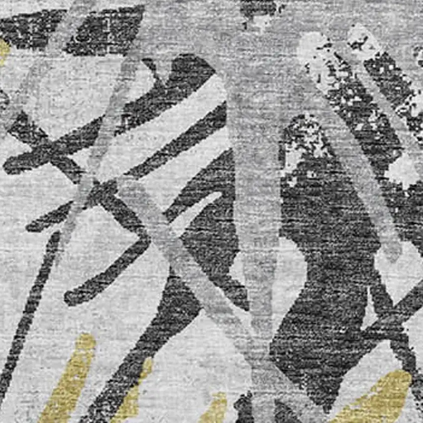 Gold Gray And Charcoal Abstract Washable Area Rug With UV Protection Photo 4