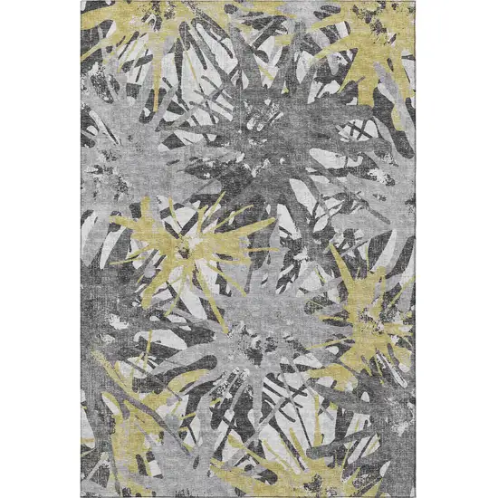 Gold Gray And Charcoal Abstract Washable Area Rug With UV Protection Photo 5