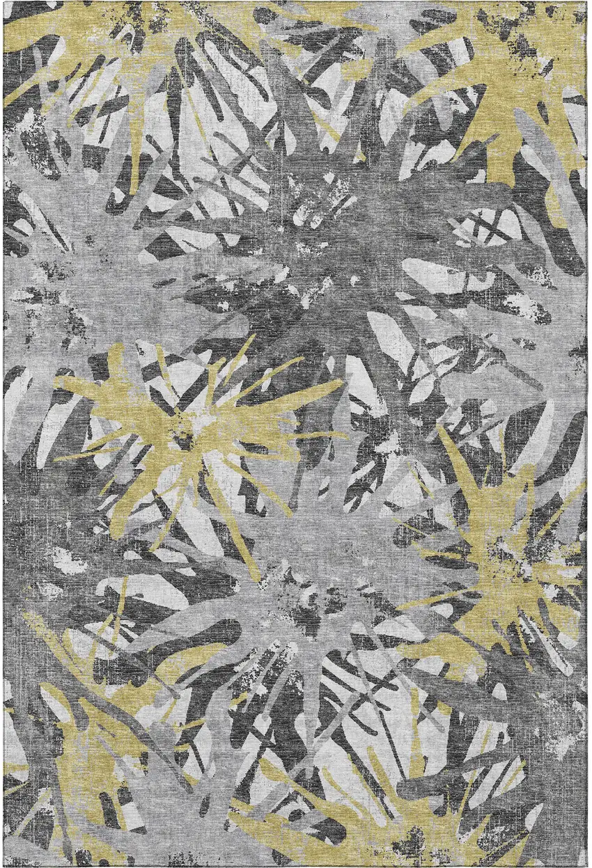 Gold Gray And Charcoal Abstract Washable Area Rug With UV Protection Photo 5
