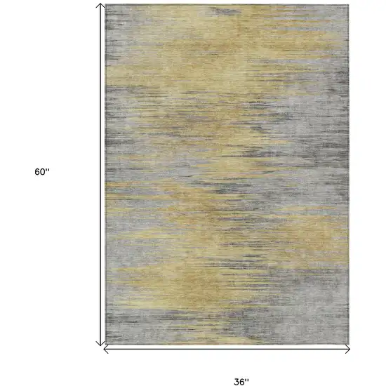 Gold Gray And Charcoal Abstract Washable Indoor Outdoor Area Rug Photo 7