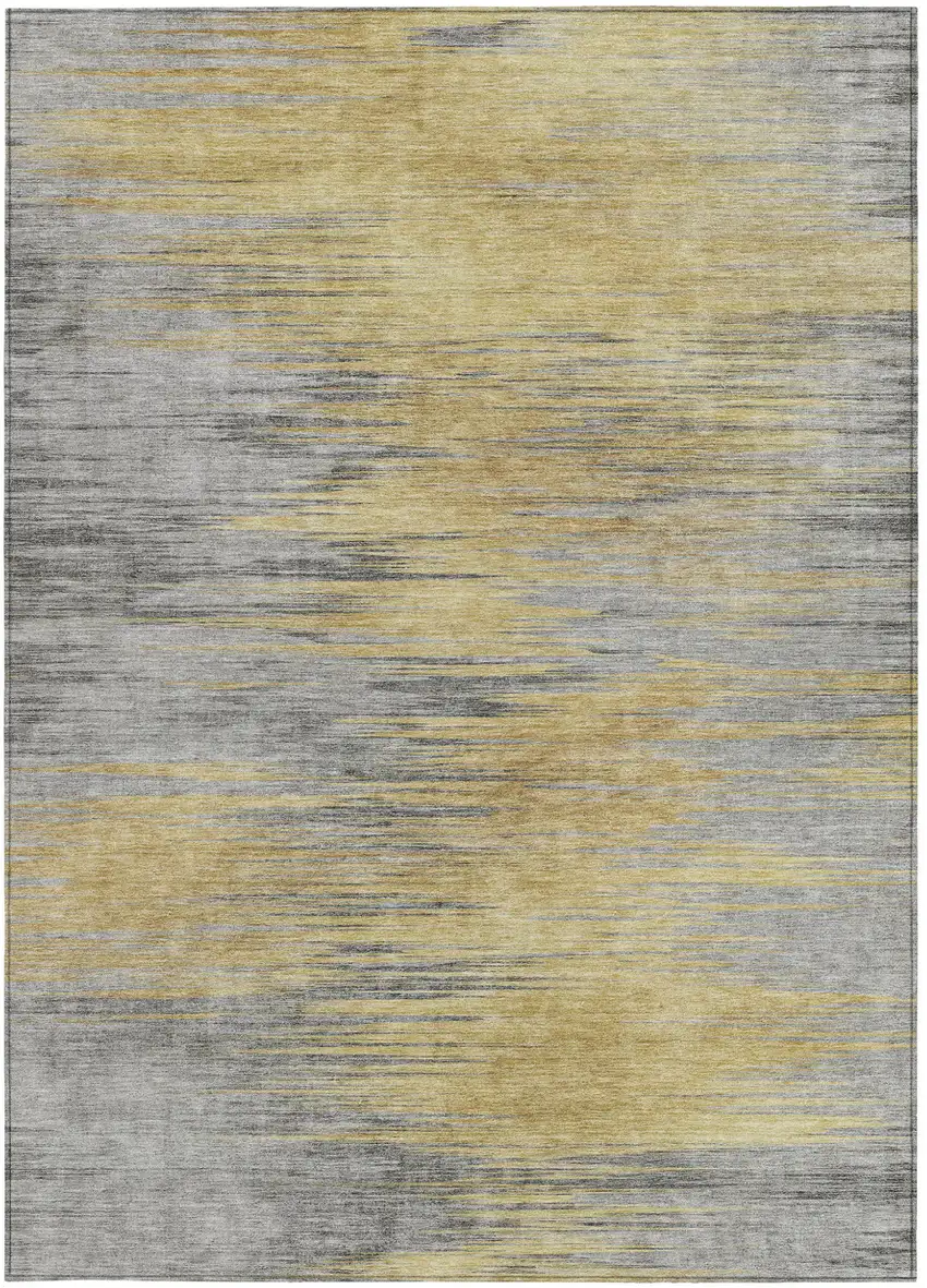Gold Gray And Charcoal Abstract Washable Indoor Outdoor Area Rug Photo 6