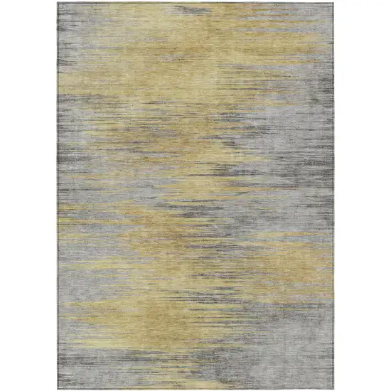 Gold Gray And Charcoal Abstract Washable Indoor Outdoor Area Rug Photo 2