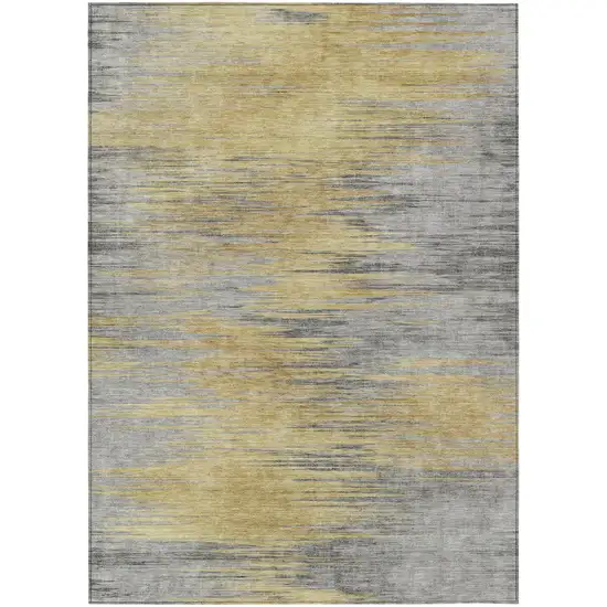 Gold Gray And Charcoal Abstract Washable Indoor Outdoor Area Rug Photo 2