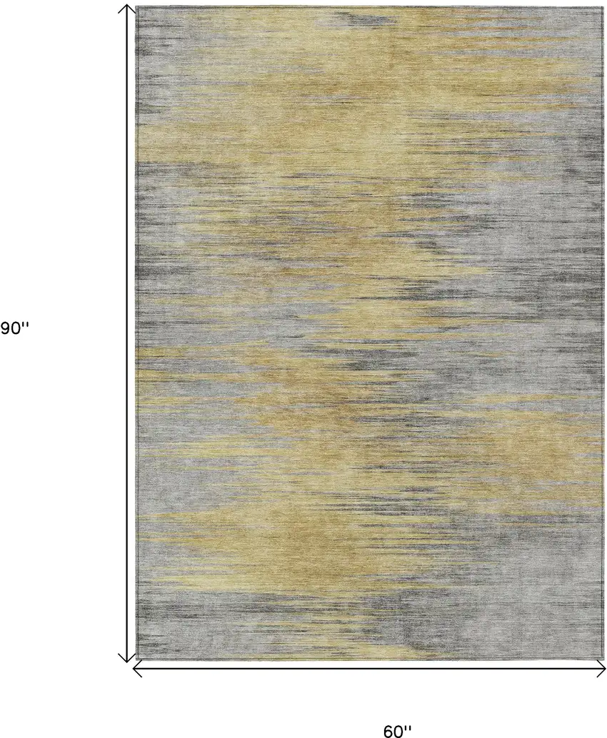 Gold Gray And Charcoal Abstract Washable Indoor Outdoor Area Rug Photo 3