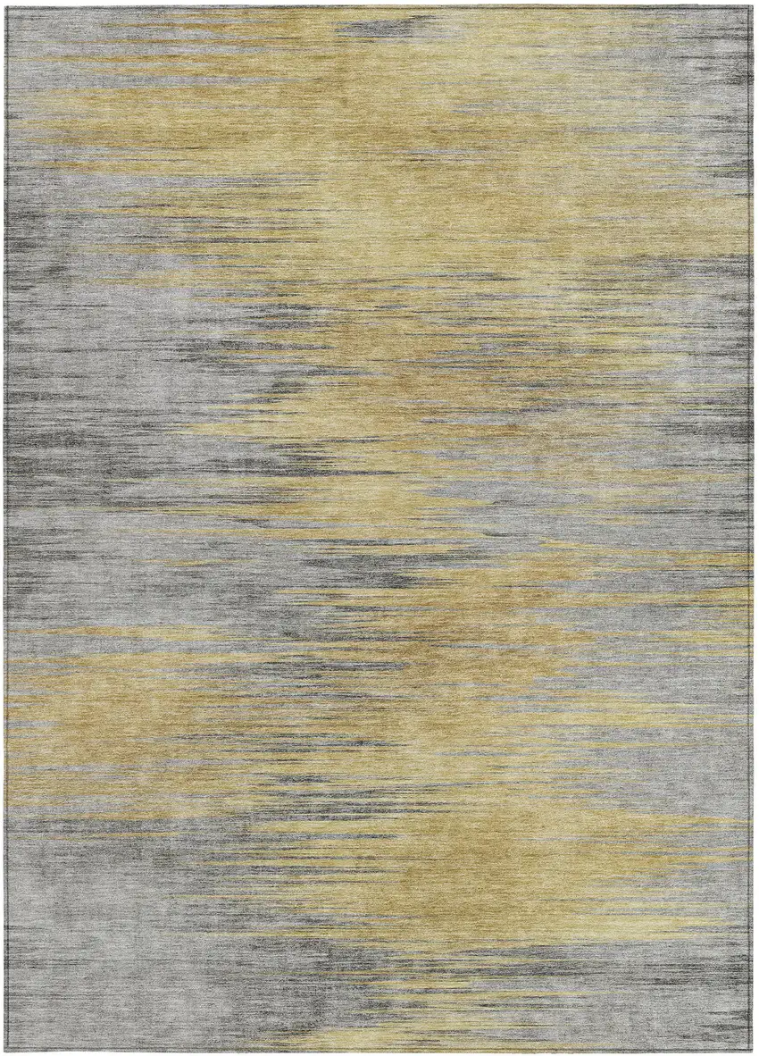 Gold Gray And Charcoal Abstract Washable Indoor Outdoor Area Rug Photo 7