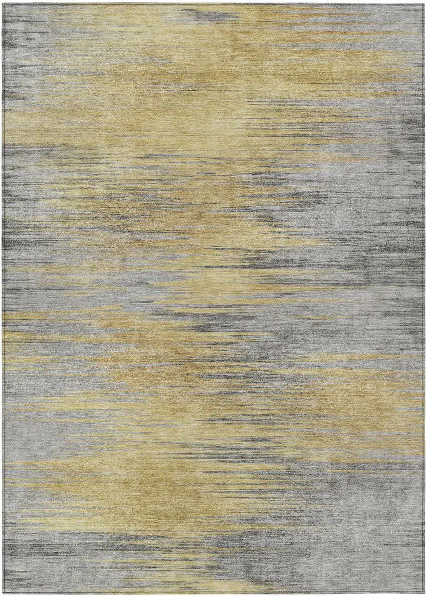 Gold Gray And Charcoal Abstract Washable Indoor Outdoor Area Rug Photo 2