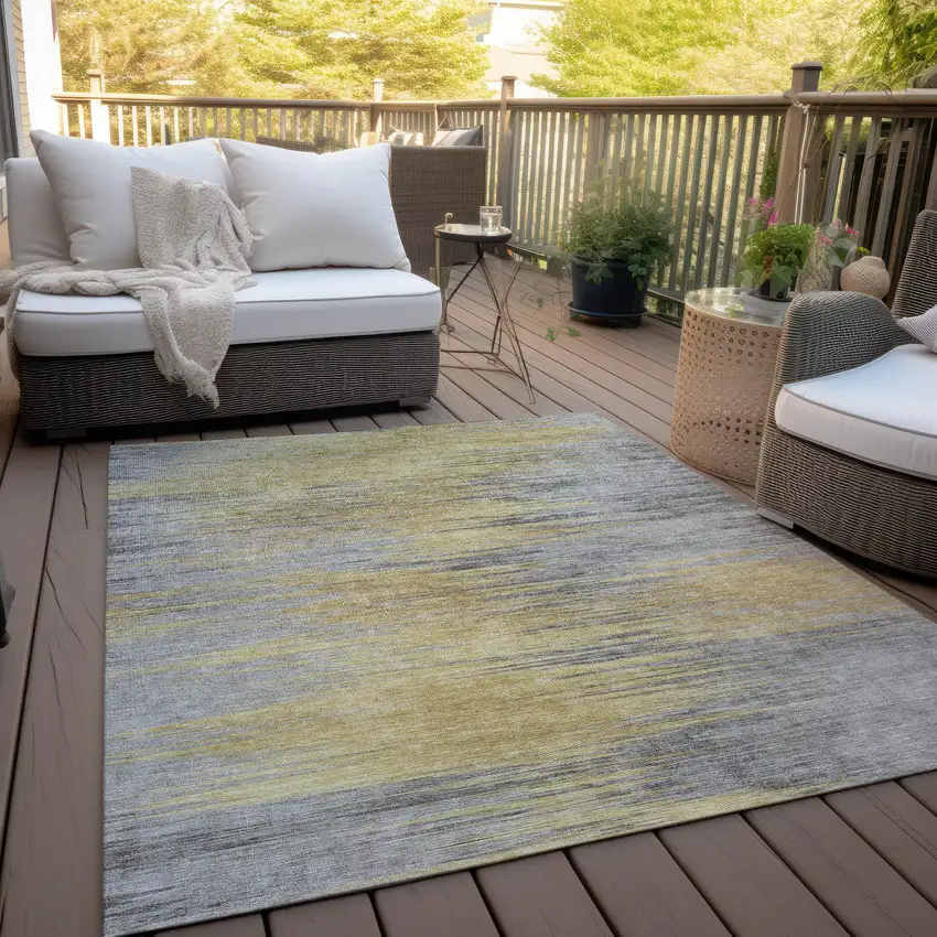 Gold Gray And Charcoal Abstract Washable Indoor Outdoor Area Rug Photo 8