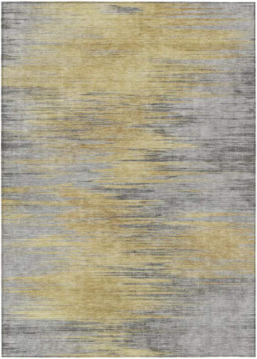 Gold Gray And Charcoal Abstract Washable Indoor Outdoor Area Rug Photo 2