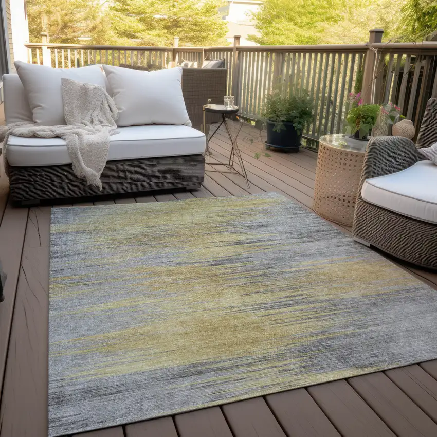 Gold Gray And Charcoal Abstract Washable Indoor Outdoor Area Rug Photo 7