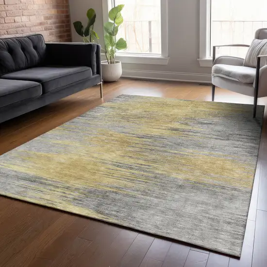 Gold Gray And Charcoal Abstract Washable Indoor Outdoor Area Rug Photo 8