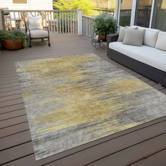Gold Gray And Charcoal Abstract Washable Indoor Outdoor Area Rug Photo 9