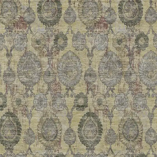 Gold Gray And Charcoal Damask Washable Indoor Outdoor Area Rug Photo 6