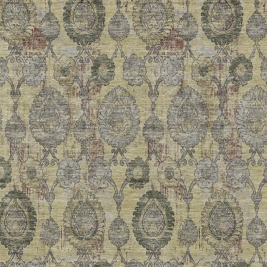 Gold Gray And Charcoal Damask Washable Indoor Outdoor Area Rug Photo 6