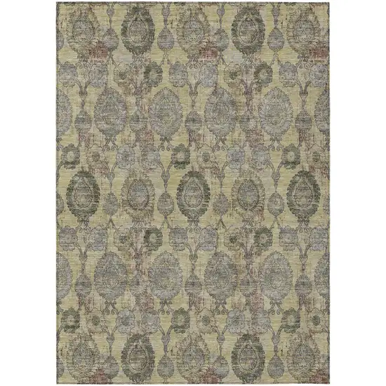 Gold Gray And Charcoal Damask Washable Indoor Outdoor Area Rug Photo 2