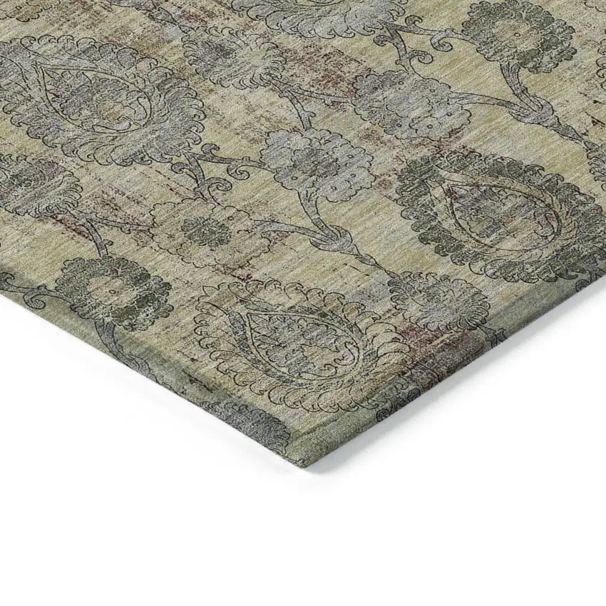 Gold Gray And Charcoal Damask Washable Indoor Outdoor Area Rug Photo 5