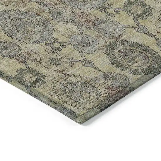 Gold Gray And Charcoal Damask Washable Indoor Outdoor Area Rug Photo 5