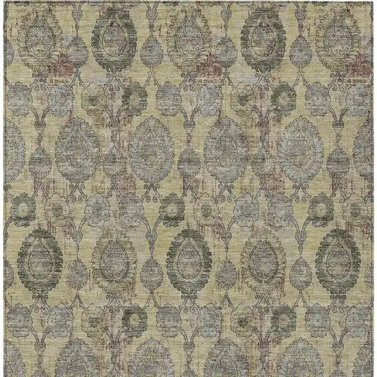 Gold Gray And Charcoal Damask Washable Indoor Outdoor Area Rug Photo 7