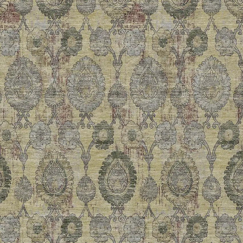 Gold Gray And Charcoal Damask Washable Indoor Outdoor Area Rug Photo 6