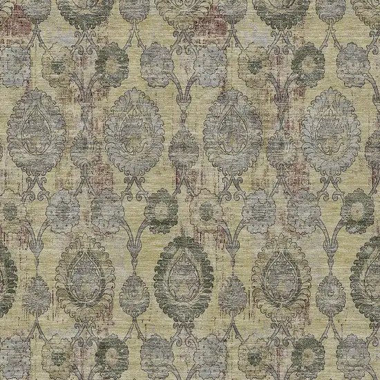 Gold Gray And Charcoal Damask Washable Indoor Outdoor Area Rug Photo 6