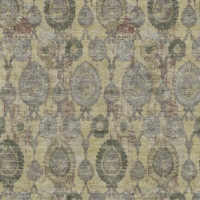 Gold Gray And Charcoal Damask Washable Indoor Outdoor Area Rug Photo 6