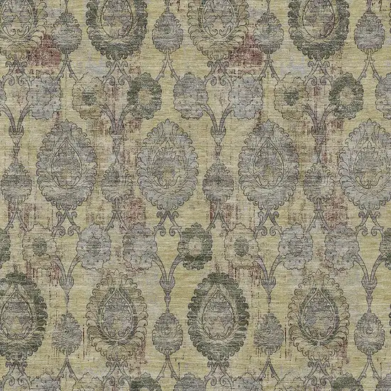 Gold Gray And Charcoal Damask Washable Indoor Outdoor Area Rug Photo 6