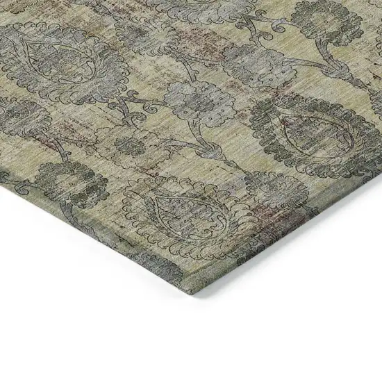 Gold Gray And Charcoal Damask Washable Indoor Outdoor Area Rug Photo 5
