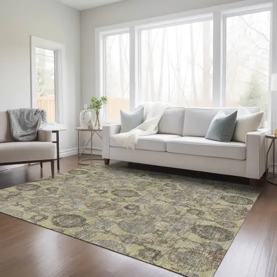 Gold Gray And Charcoal Damask Washable Indoor Outdoor Area Rug Photo 9