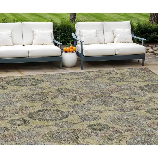 Gold Gray And Charcoal Damask Washable Indoor Outdoor Area Rug Photo 1