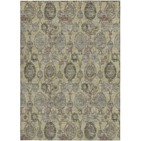 Gold Gray And Charcoal Damask Washable Indoor Outdoor Area Rug Photo 6